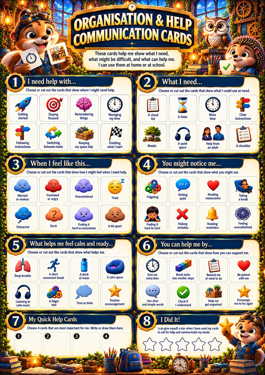 Organisation & Help Communication Cards - Support Profile Version (Bonus)