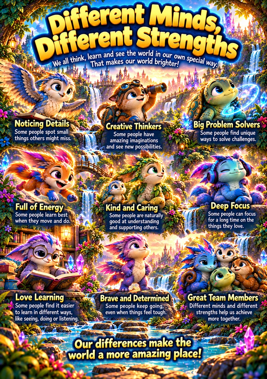 Different Minds Different Strengths neurodiversity poster
